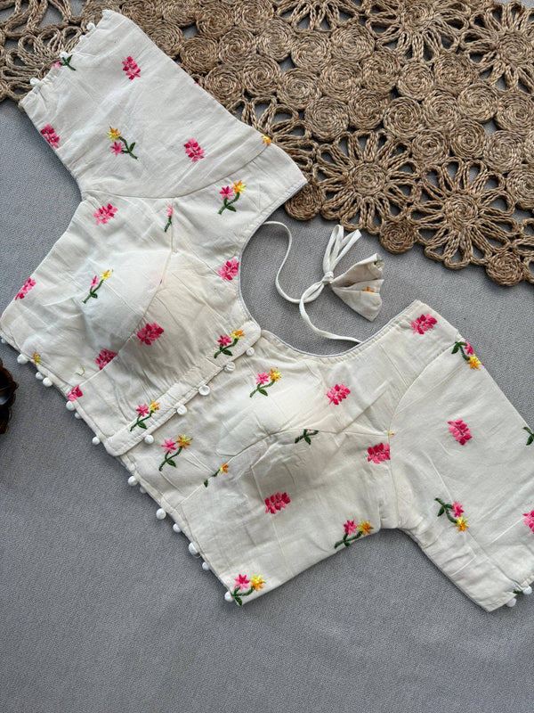 Yellow Khadi Cotton Saree With Embrodery Work Stitched Blouse