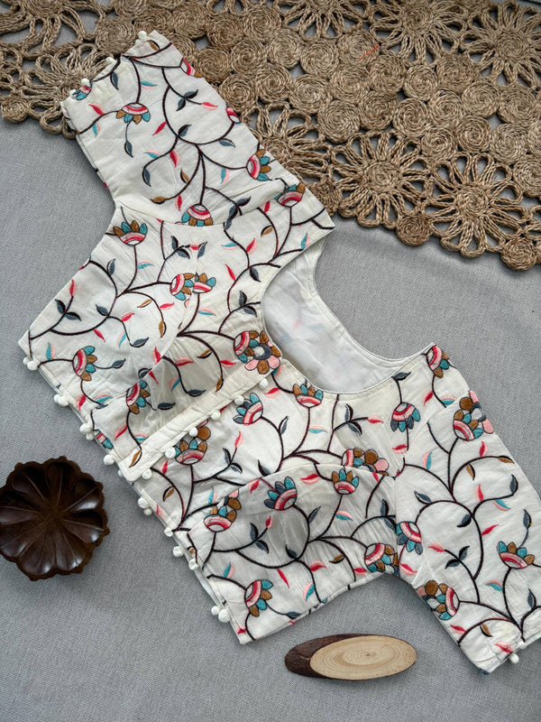Dark Green Khadi Cotton Saree With Embrodery Work Stitched Blouse